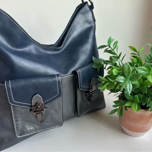 VTG Firenze Bella Marina Leather Oversized Front Pocket Hobo Shoulder Handbag - Picture 3 of 16